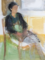 Sitzende Frau (Berti 2), Eitempera, Papier, Presspanplatte, 2013-2014,