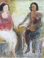 Sitzende Frauen ( Rosanna, Maria 2 ) Eitempera, Papier,  Pressspanplatte, 2013, 47 x 56 cm