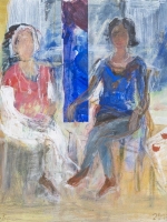 Sitzende Frauen ( Rosanna, Maria 3) Eitempera, Papier,  Pressspanplatte, 2013, 54 x 47 cm