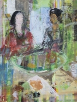 Sitzende Frauen (Rosanna und Maria), Eitempera, Leinwand, 2014, 65,5x61cm